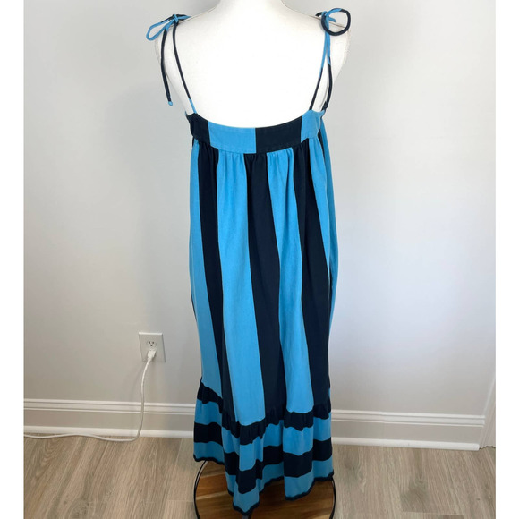 M.D.S. Stripes Striped Button Front Maxi Dress In Blue Size Medium - Picture 12 of 16